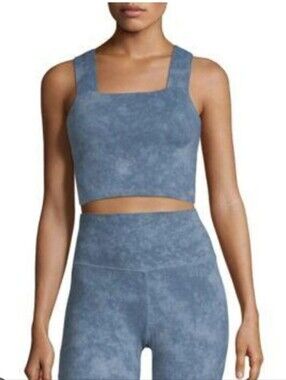 Alo Yoga XS Bind Fitted Bra Tank In Denim Acid Wash